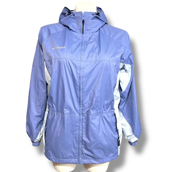 Columbia Womens Packable Lightweight Jacket Hooded Drawstring Waist Hem Blue Lrg - Picture 1 of 16